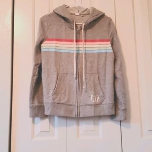 Grey Striped Gap Zip Up Hoodie